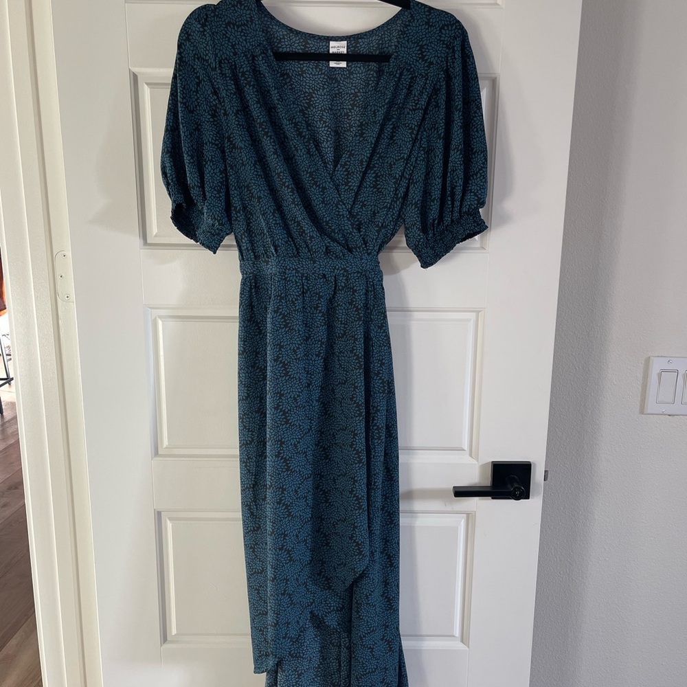 Melrose and Market Blue Wrap Sundress with Puff Sleeves